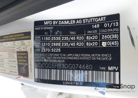 2013 Mercedes-Benz Glk 350 из США, поврежденный, VIN WDCGG5HB3DG074680